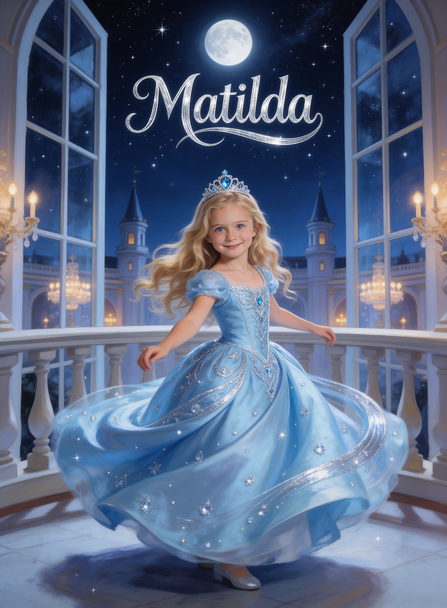 💃🏼 BALLROOM PRINCESS personalized name preview — silver crystal embroidery