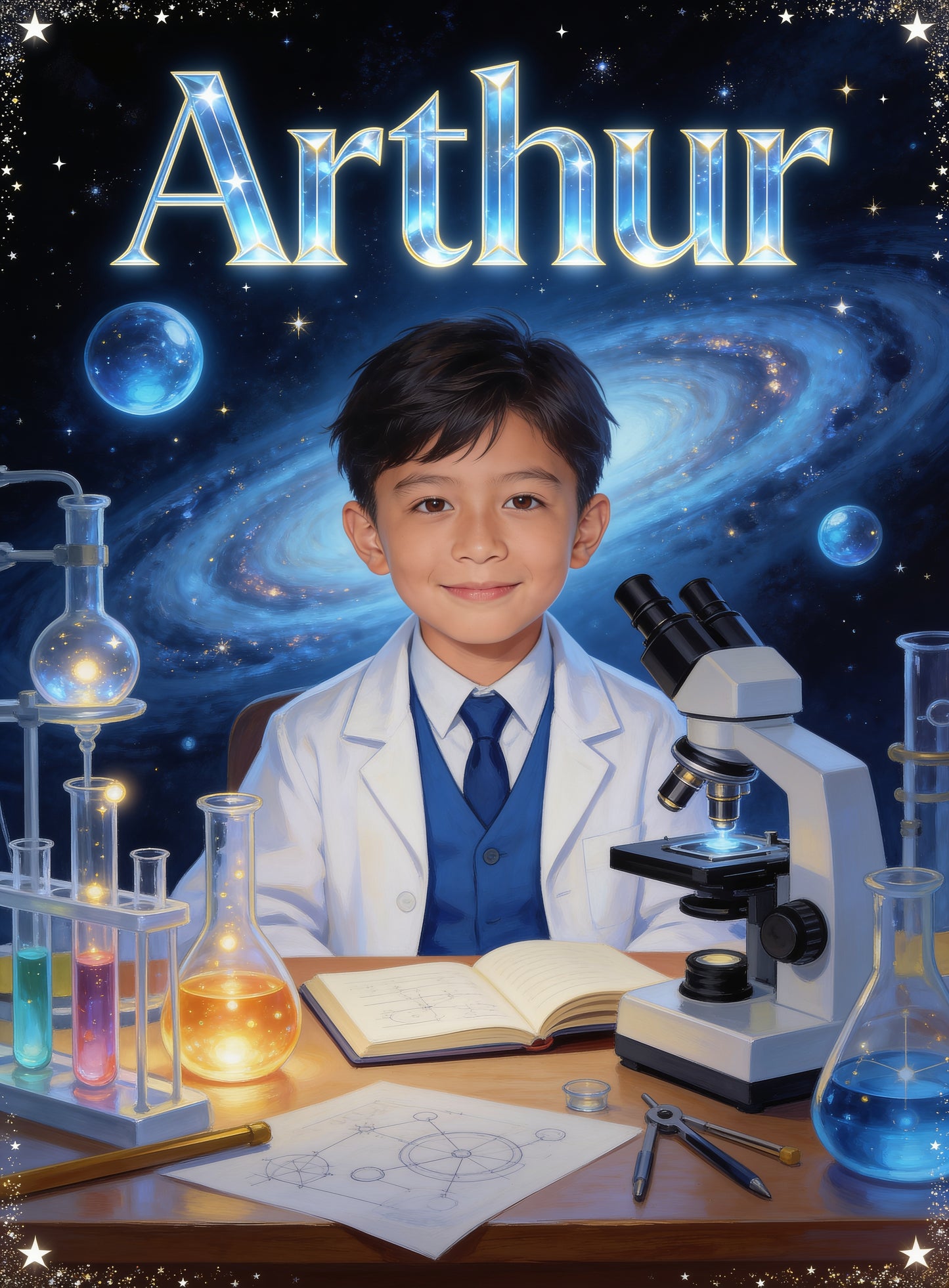 🧪 SCIENTIST BOY personalized name preview — written in starlight