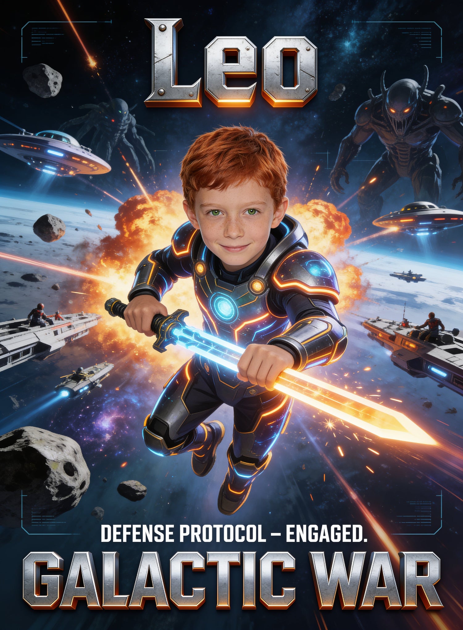🛸 GALACTIC WAR personalized name preview — warship hull clash