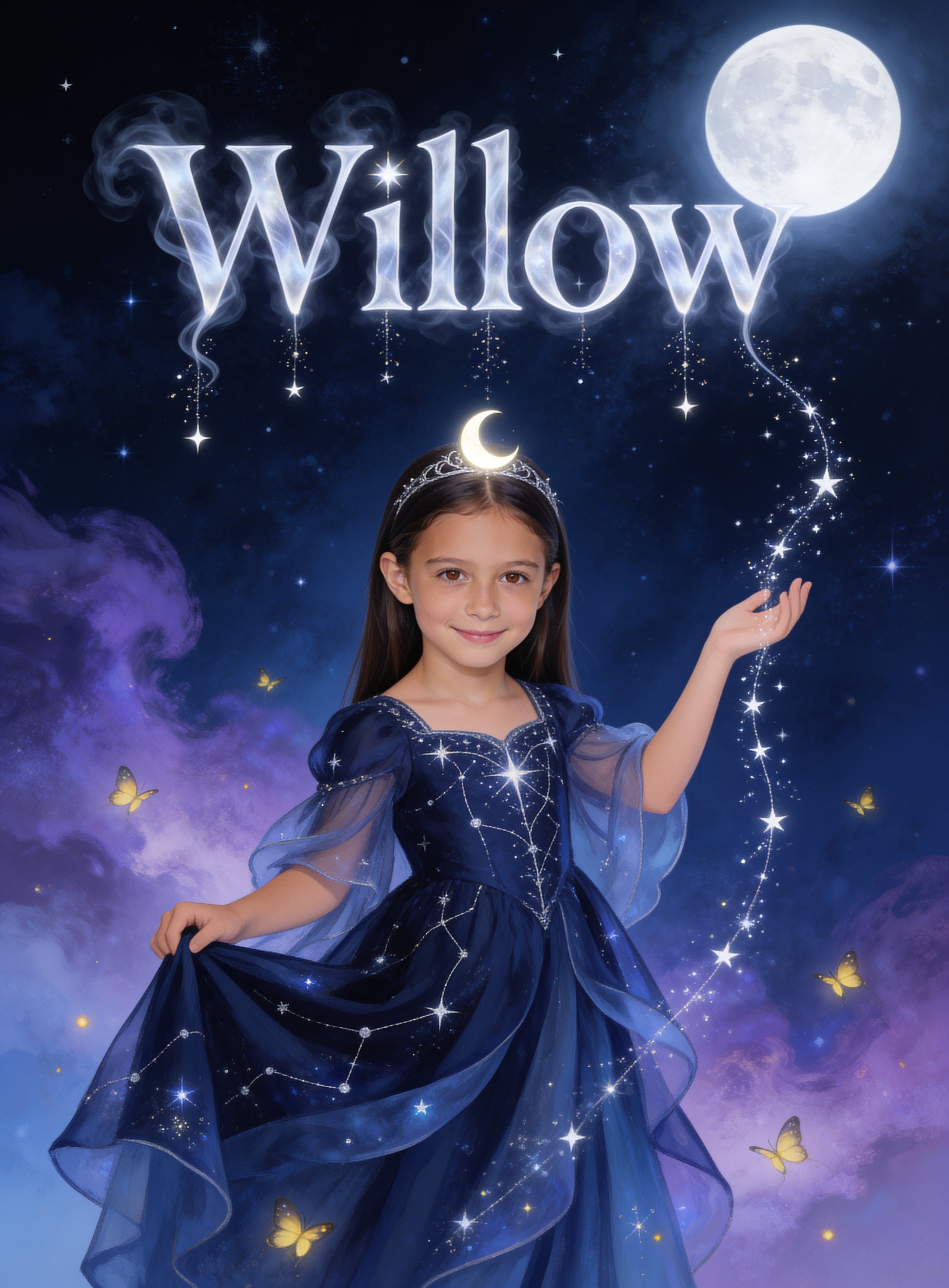 🌌 GUARDIAN OF STARS PRINCESS personalized name preview — letters of starlit vapor