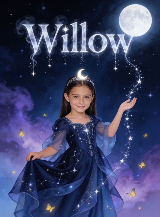 🌌 GUARDIAN OF STARS PRINCESS personalized name preview — letters of starlit vapor