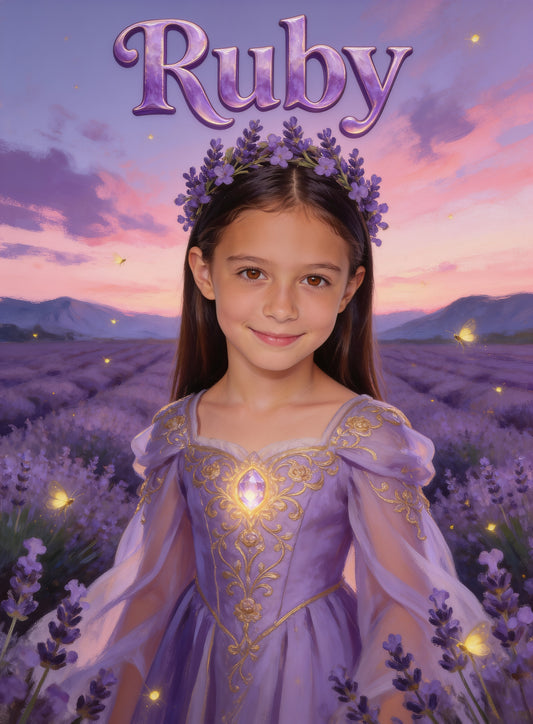 🪻 LAVENDER PRINCESS personalized name preview — flowing gown folds