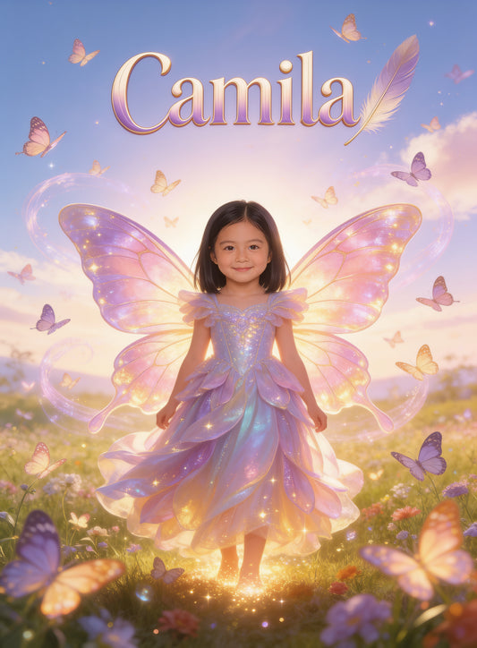 🧚 MEADOW FAIRY personalized name preview — joy lifted quill