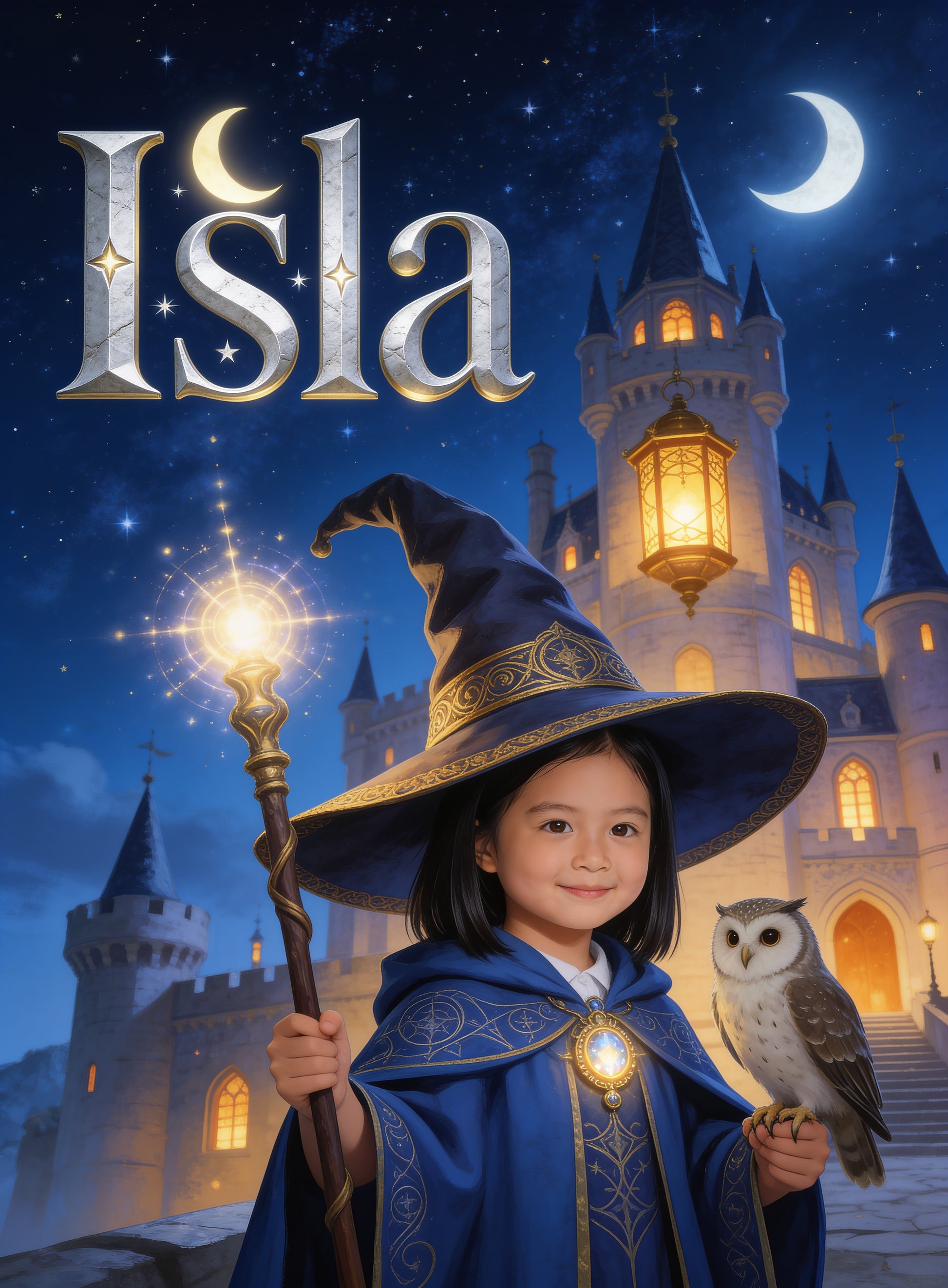 🪄 ENCHANTED WIZARD GIRL personalized name preview — carved by moonlight