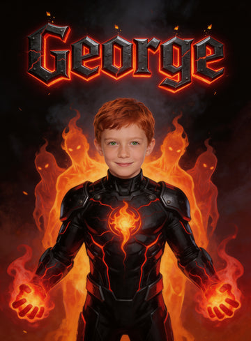 🔥 FIRE PHANTOM HERO personalized name preview — forged in black armor