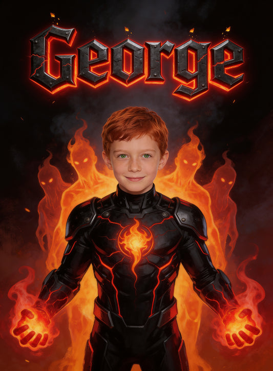 🔥 FIRE PHANTOM HERO personalized name preview — forged in black armor