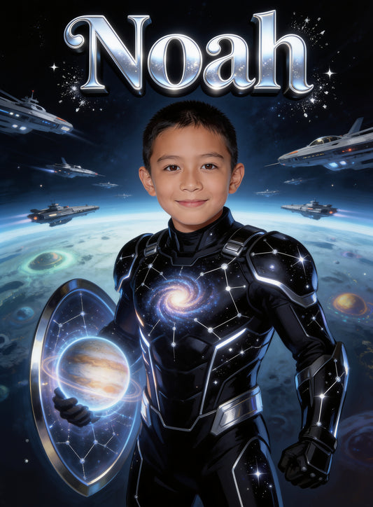🛰️ GALATIC DEFENDER personalized name preview — silver suit storybook