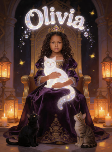 🐱 CAT PRINCESS personalized name preview — white cat starlight