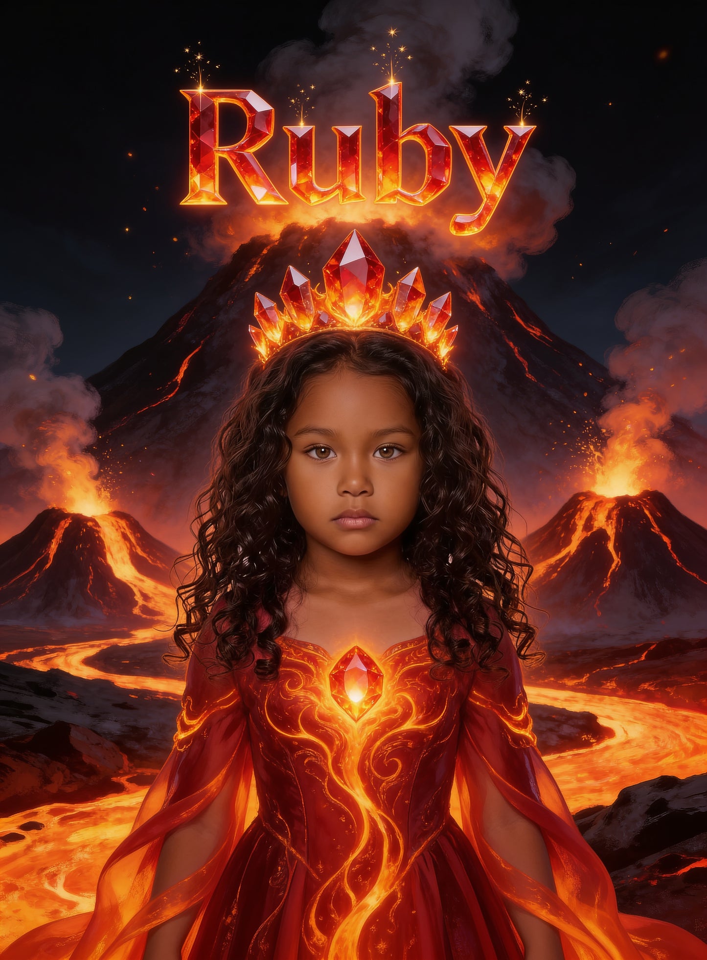 🌋 VOLCANO PRINCESS personalized name preview — crowned in flame crystal