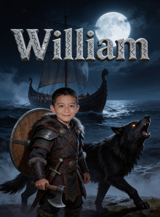 🏴‍☠️ WOLF VIKING RAIDER personalized name preview — moonlit runestone title