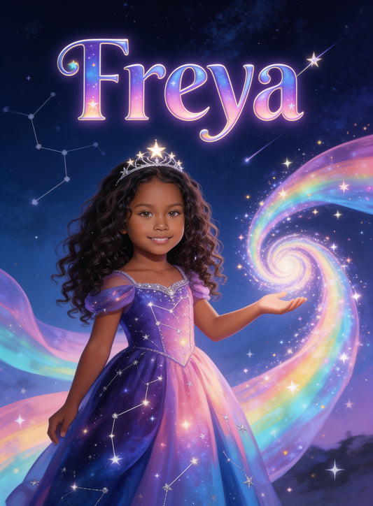 🌌 RAINBOW STAR PRINCESS personalized name preview — gown-gradient storybook title