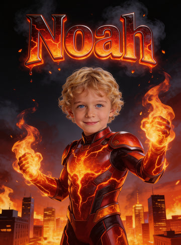 🔥 FIRE HERO personalized name preview — poured from molten lava