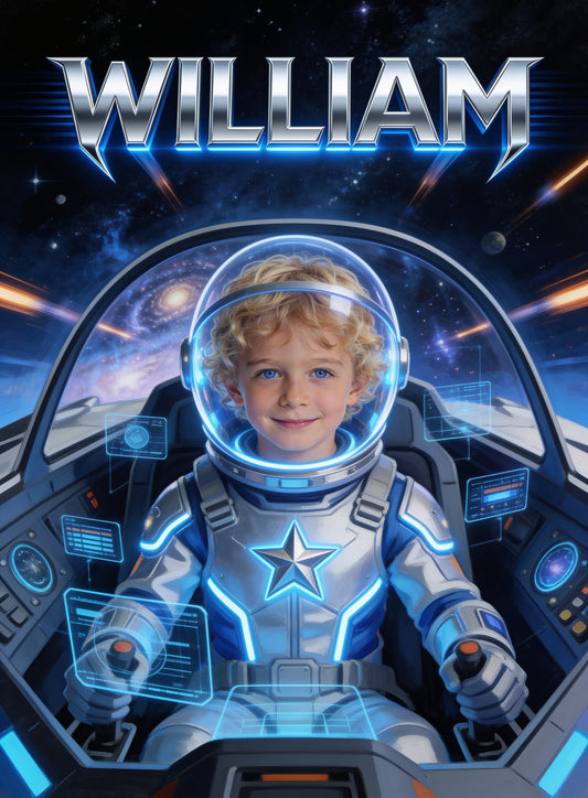 🚀 COSMIC PILOT personalized name preview — silver alloy thrust