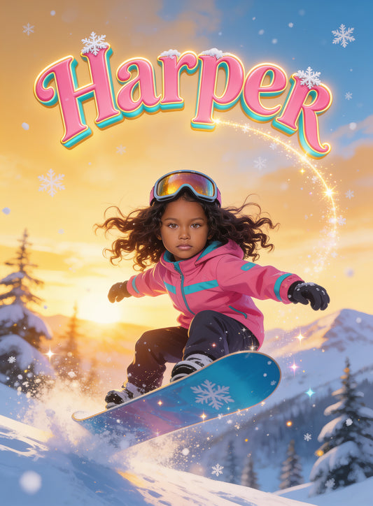 🏂 SNOWBOARDER GIRL personalized name preview — painted like her jacket