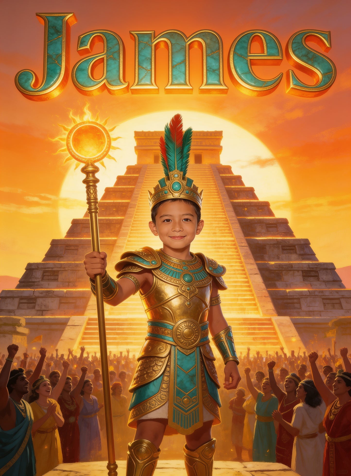 👑 MAYAN EMPEROR personalized name preview — chiselled sunset gold