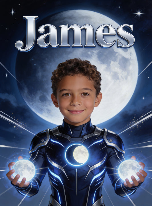 ☾ MOON GUARDIAN personalized name preview — racing silver streaks