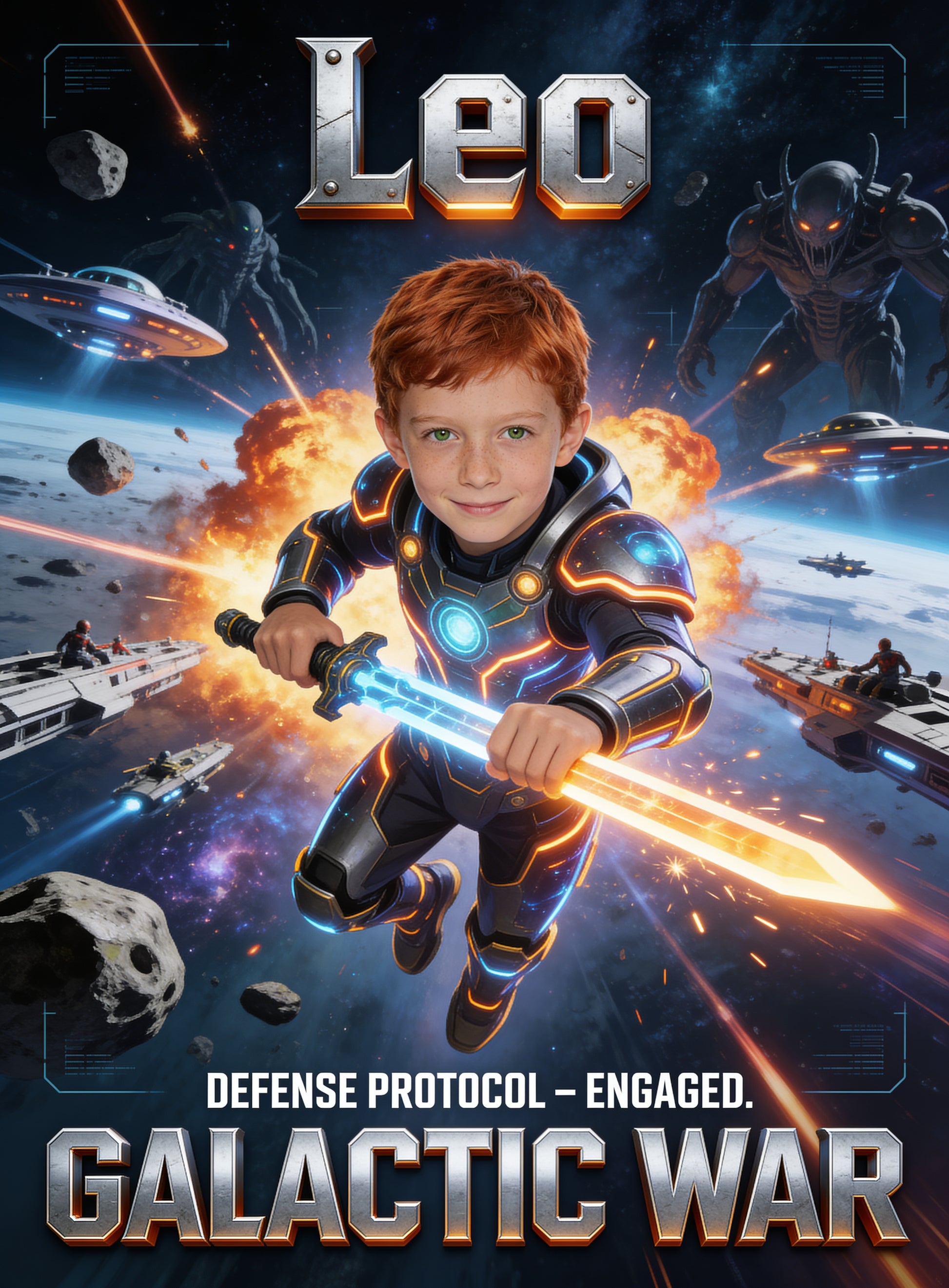 🛸 GALACTIC WAR personalized name preview — warship hull clash