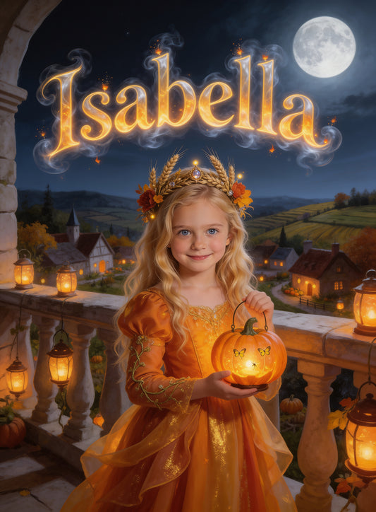 🍂 AUTUMN PRINCESS personalized name preview — lantern glow haze
