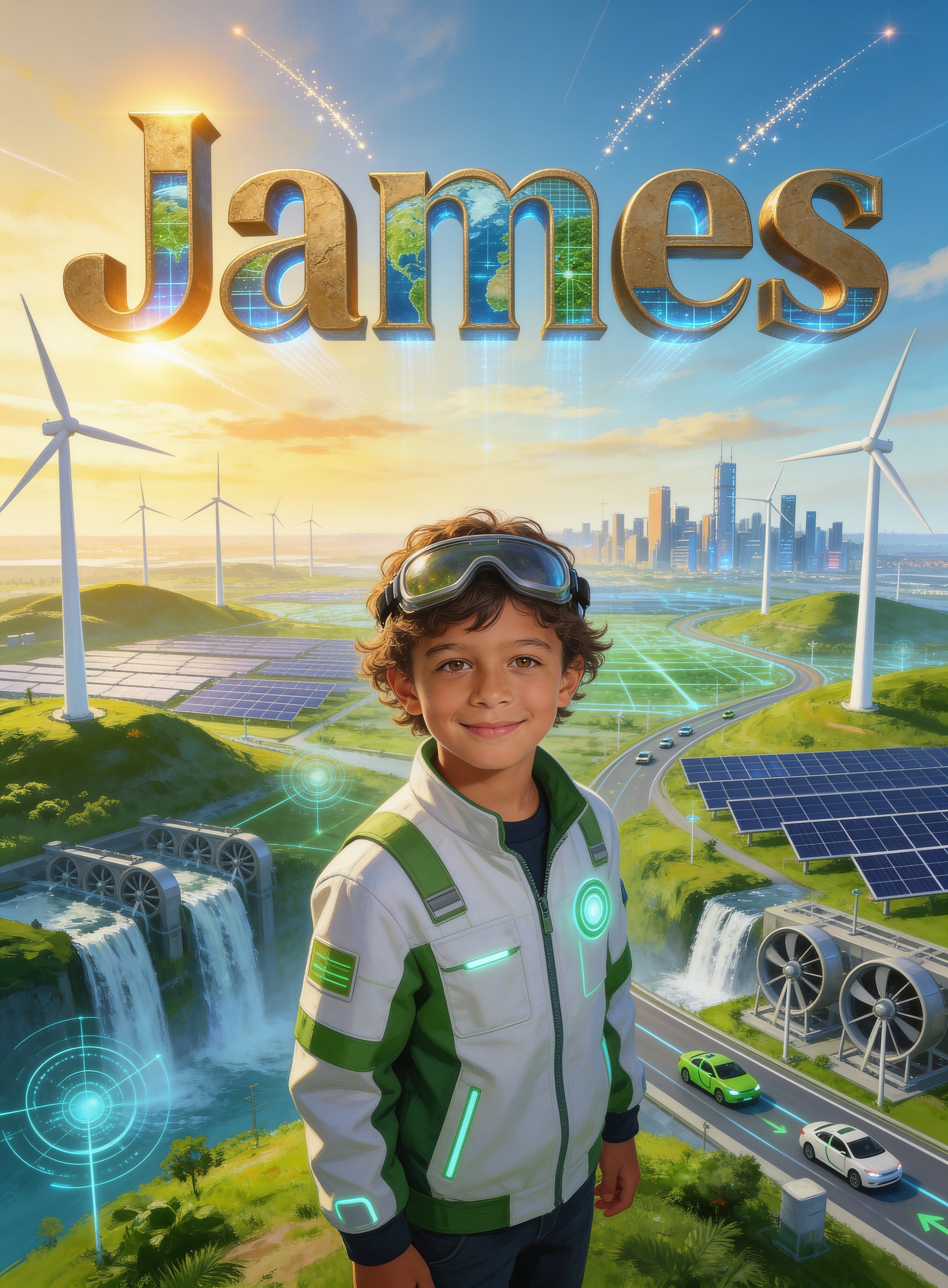 🍃 GREEN ENGINEER personalized name preview — sun-bronze monument