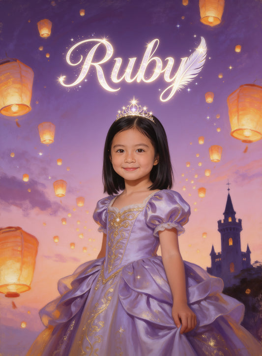 🏮 RADIANT PRINCESS personalized name preview — feather quill starlight