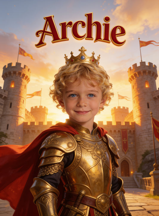 🫅 THE PRINCE personalized name preview — crimson banner serif