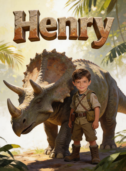 🦖 DINO TRICERATOPS GUARDIAN personalized name preview — braced guard plant