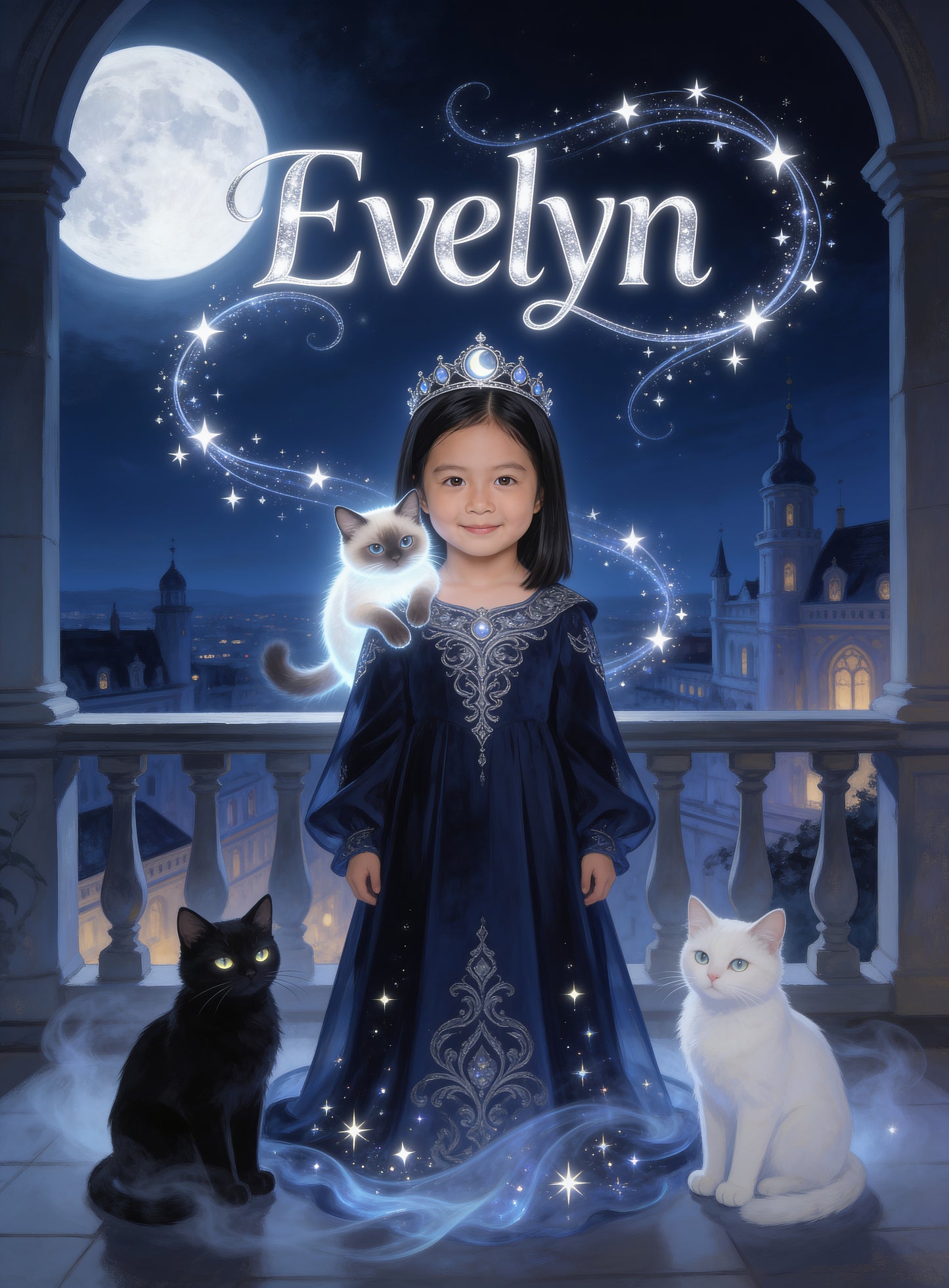 🐱 CAT PRINCESS 2 personalized name preview — looping cursive starlight