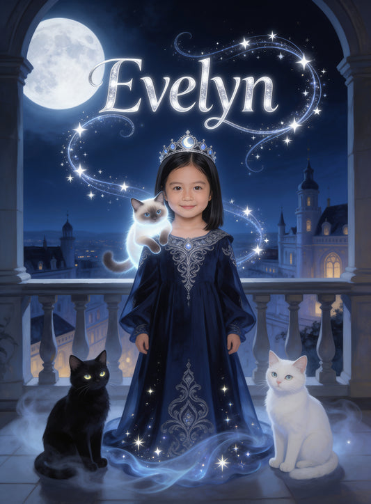 🐱 CAT PRINCESS 2 personalized name preview — looping cursive starlight