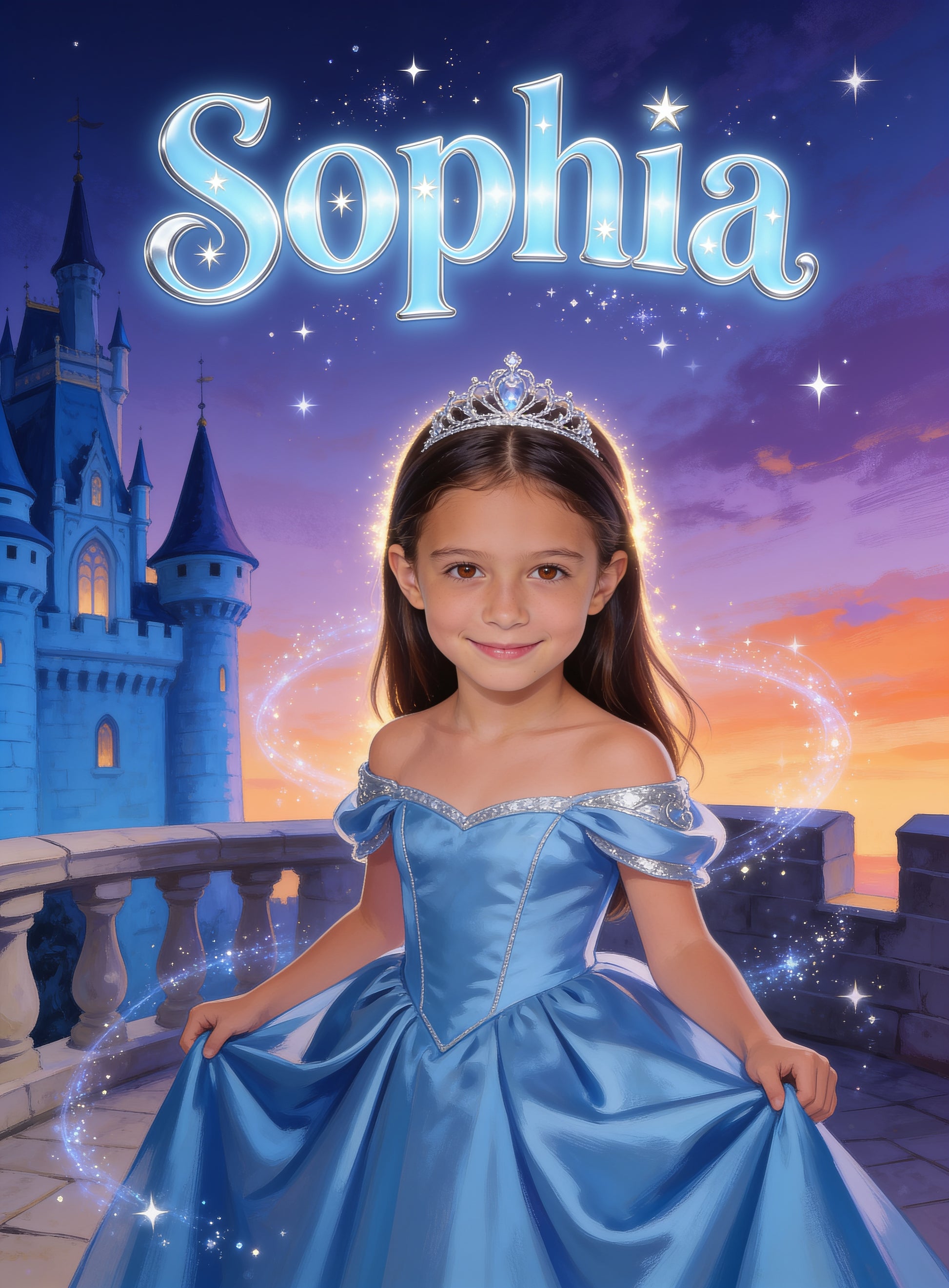 💙 BLUE PRINCESS personalized name preview — twilight storybook serif