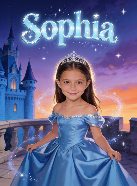 💙 BLUE PRINCESS personalized name preview — twilight storybook serif