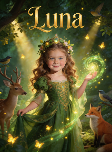 🦚 FOREST PRINCESS personalized name preview — magic writes her name
