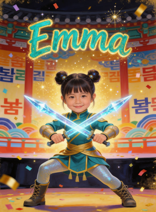 ⚔️ Crystal Twin-Blade Star personalized name preview — sparkle-dust chalk
