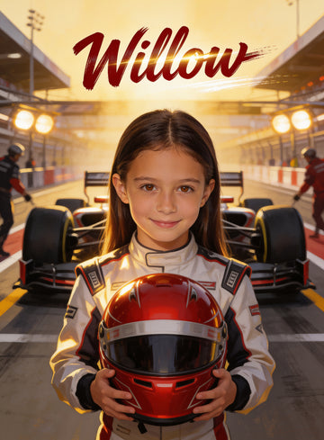 🏎️ F1 SERIES GIRL personalized name preview — painted in helmet red