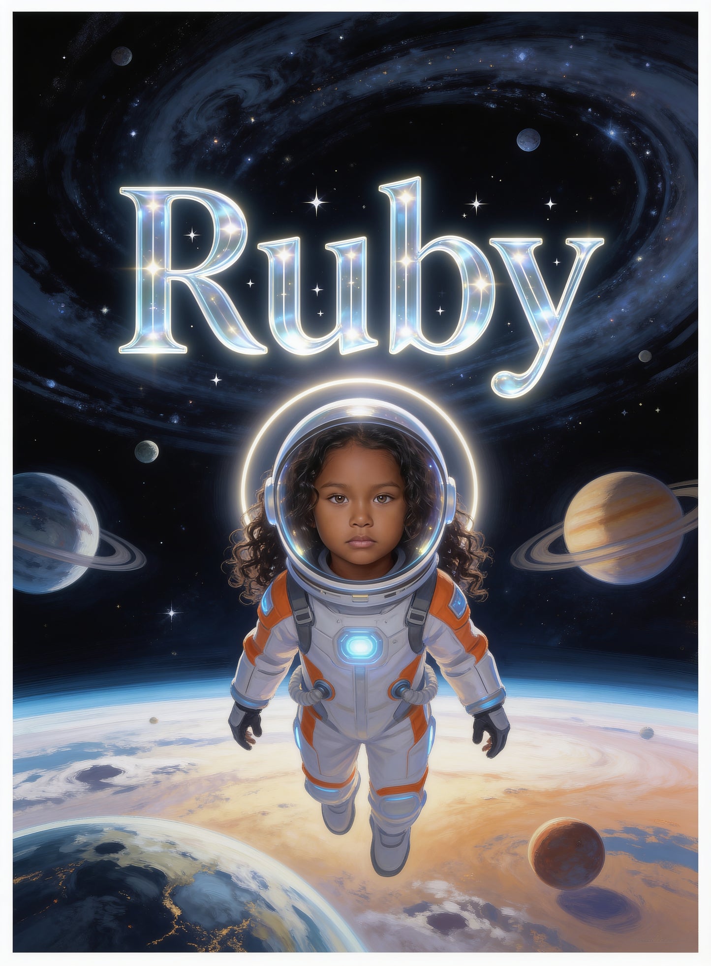 👩‍🚀 ASTRONAUT GIRL personalized name preview — haloed helmet glow