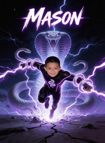 🐍 BLUE SERPENT HERO personalized name preview — slashed by lightning