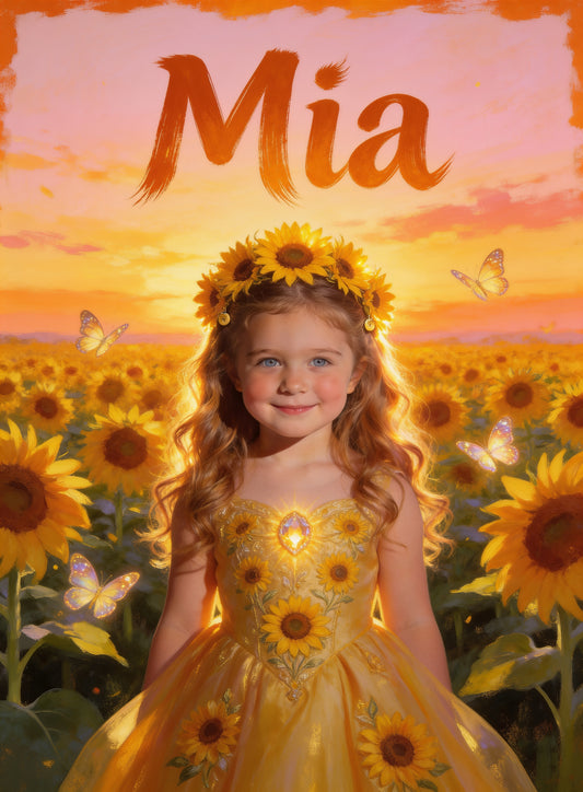🌻 SUNFLOWER PRINCESS personalized name preview — sunset brush title
