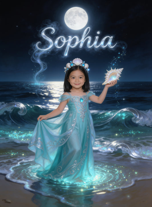 🌊 SEA PRINCESS personalized name preview — silver sea mist