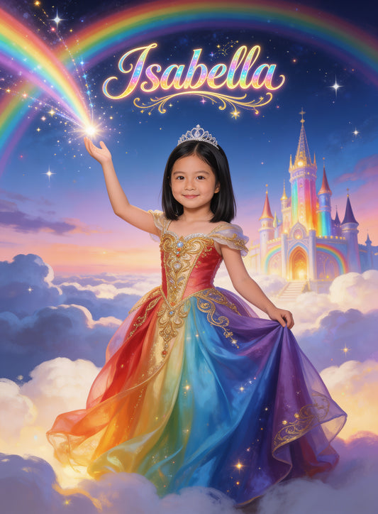 🌈 THE RAINBOW PRINCESS personalized name preview — prismatic rainbow arc